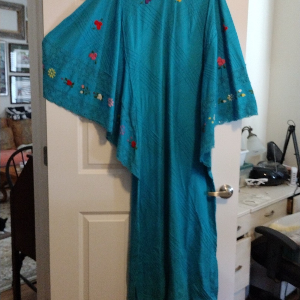 Teal Embroidered Kaftan Dress